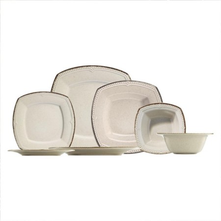 Pearl Porselen Dot Line Tarçın 12 Kişilik 48 Parça Kare Yemek Takımı