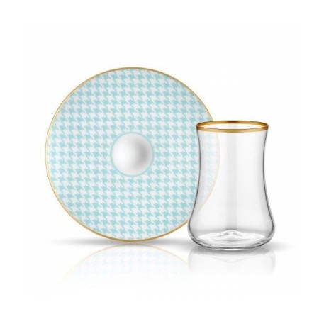 Koleksiyon Dervish Ekose Turkuaz 6 Kişilik 12 Parça Çay Takımı (41446)