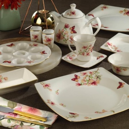 Kütahya Porselen BNMR36KH4209955 Bone Mare 6 Kişilik 36 Parça Kare Kahvaltı Takımı