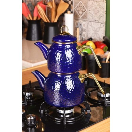 Taşev Sultan Rölyefli Lacivert Çaydanlık Takımı T3308