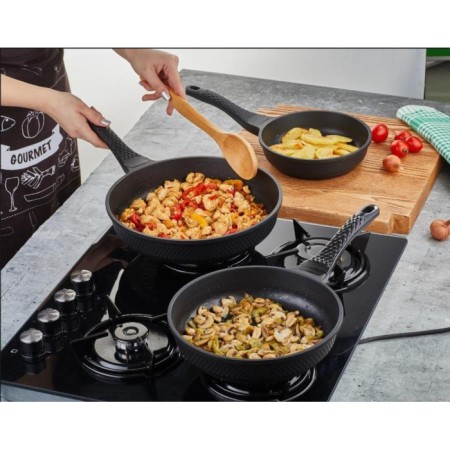 Amboss Kuvarz Siyah 3 Parça Döküm Tava Seti KUV-7197