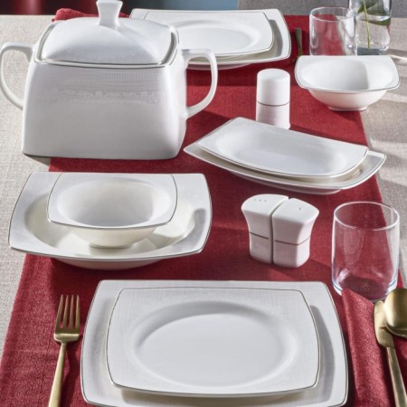 Güral Porselen GBSCR62KYT8206171 Carolıne 12 Kişilik 62 Parça Kare Yemek Takımı