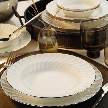 Kütahya Porselen BNLY24Y2220 Bone Lilyum 6 Kişilik 24 Parça Yemek Takımı