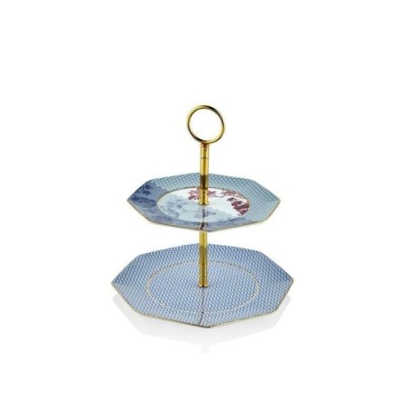 Tea Delight Regency Damask 2 Katlı Kek Standı Mavi 5DDC-CSD20RD1