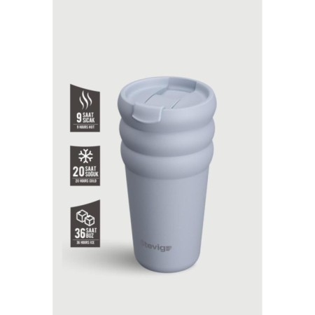 Stevıg 3 Bubble Two-Cap Straw Tumbler Çelik Termos 600 Ml Zen Blue ST-246