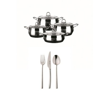 Hisar İdeal Set Mercury İdeal Tencere Takımı+Bahama 84 Parça Çatal kaşık Bıçak Takımı