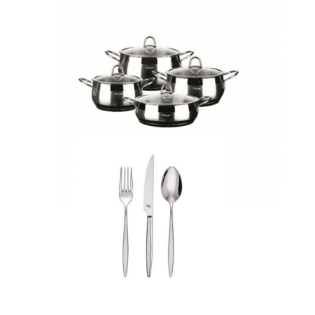 Hisar İdeal Set Mercury İdeal Tencere Takımı+Mercury 84 Parça Çatal kaşık Bıçak Takımı