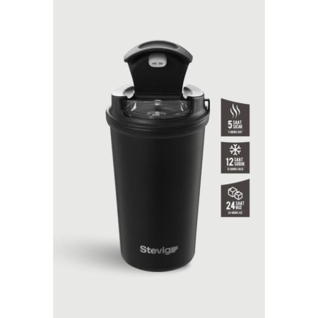Stevıg 4 Work Flıp Open Coffee Mug Çelik Termos 400 Ml Black ST-250