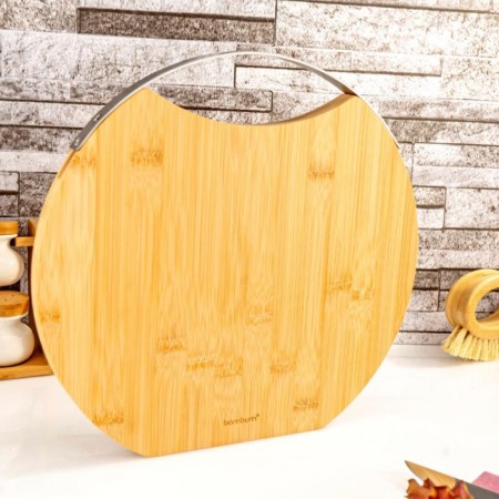 Bambum Zoe Çelik Kulplu Kesme Tahtası Yuvarlak Büyük B6021