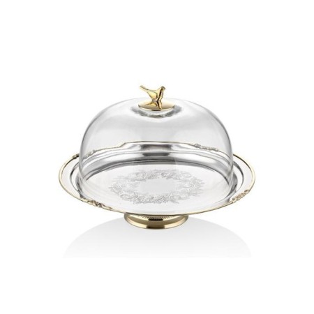 Lamedore Black Pearl Kuşlu Büyük Boy Cam Kapaklı Kek Standı 1MG-89L