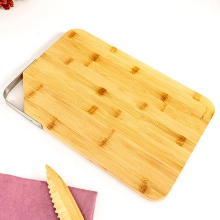 Bambum Zoe Çelik Kulplu Kesme Tahtası Dikdörtgen Büyük B6025