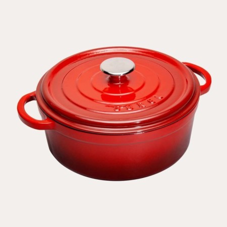 Parlak Mat Emayeli Degrade Kırmızı 28 Cm Yuvarlak Tencere