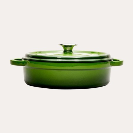 Süre Mat Emayeli Degrade Koyu Yeşil 28 Cm Yuvarlak Döküm Sığ Tencere