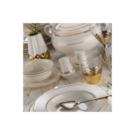 Kütahya Porselen BNOLY62YT43010509 Bone Olympos 12 Kişilik 62 Parça Yuvarlak Altın Yemek Takımı