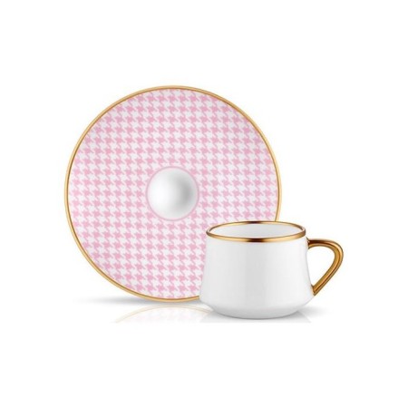 Koleksiyon Sufi Ekose Pembe 6 Kişilik 12 Parça Kahve Fincanı Takımı (41450)