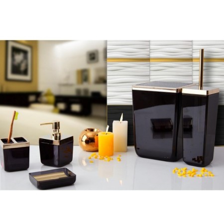 Primanova Toskana Banyo Seti/ Şeffaf Siyah-Altın Çerçeve M-SAS01-25