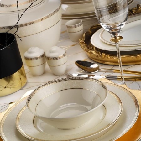 Kütahya Porselen BNOLY62YT43010508 Bone Olympos 12 Kişilik 62 Parça Yuvarlak Altın Yemek Takımı