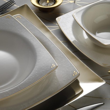 Kütahya Porselen BNMR62YT1074821 Bone Mare 12 Kişilik 62 Parça Kare Altın Yemek Takımı