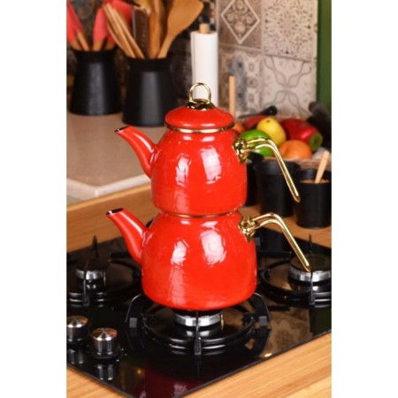 Taşev Sultan Rölyefli Kırmızı Çaydanlık Takımı T3306