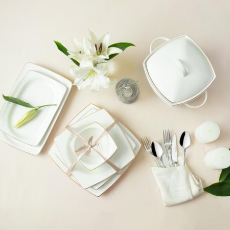 Neva Hat Fıne Bone Kare 60 Parça 12 Kişilik Yemek Takımı N3020