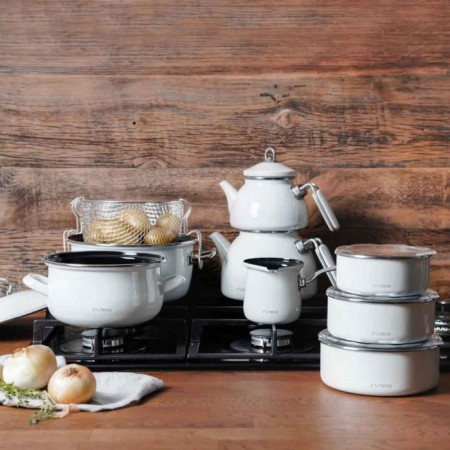 Neva Lilyum Emaye Kobinim Set (Çaydanlık-Tencere-Kızartma Tenceresi-Saklama Kabı-Cezve) N3080