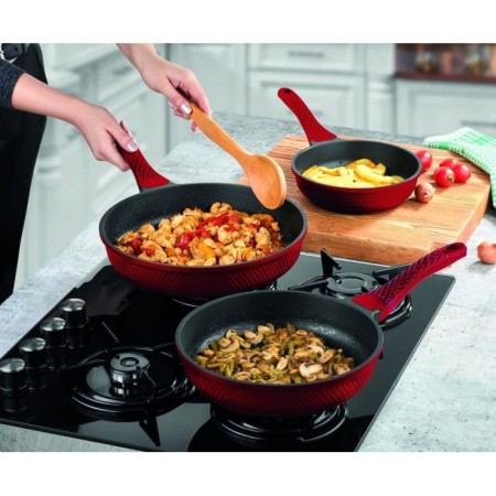 Amboss Kuvarz Kırmızı 3 Parça Döküm Tava Seti KUV-7180