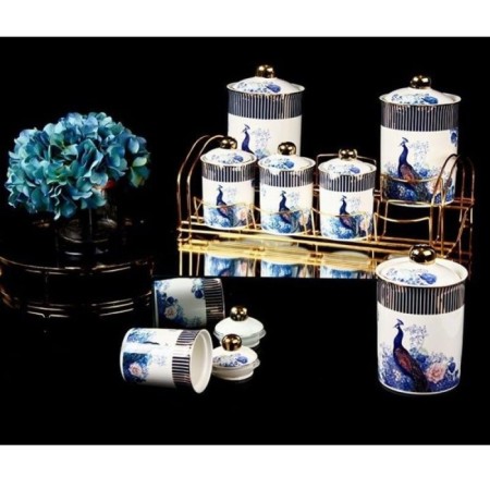 Sembol Tavus Kuşu Desen 7 Parça Standlı Baharat Takımı Set-110