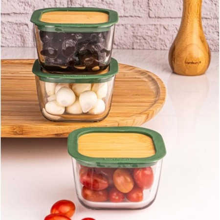 Bambum Trios 3'Lü Sızdırmaz Kapaklı Kahvaltılık Küçük Yeşil B5606
