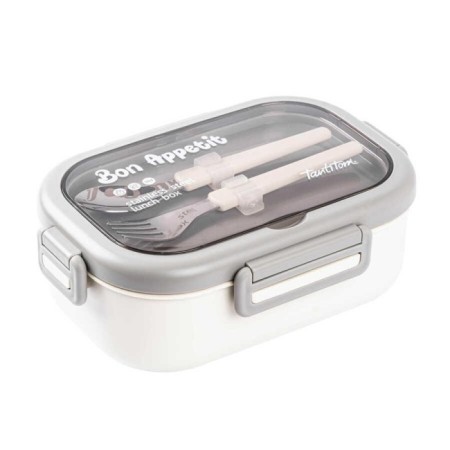 Tantitoni Bej Paslanmaz Çelik Dikdörtgen Çatal Ve Kaşıklı Yemek Taşıma Kabı 850 Ml TAN6714D850B