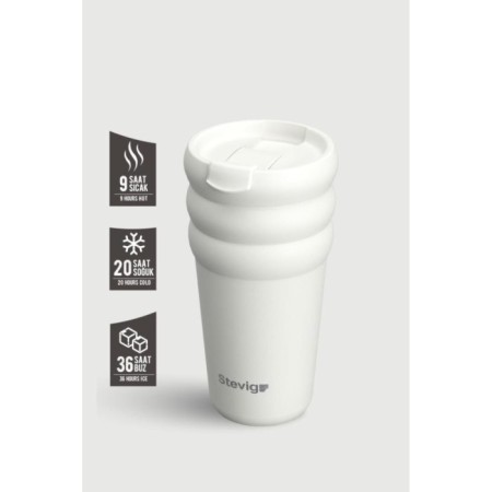 Stevıg 3 Bubble Two-Cap Straw Tumbler Çelik Termos 600 Ml Whıte Stone ST-249
