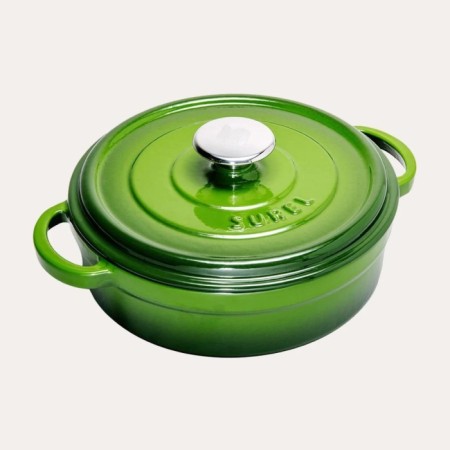 Parlak Mat Emayeli Degrade Koyu Yeşil 24 Cm Yuvarlak Sığ Tencere