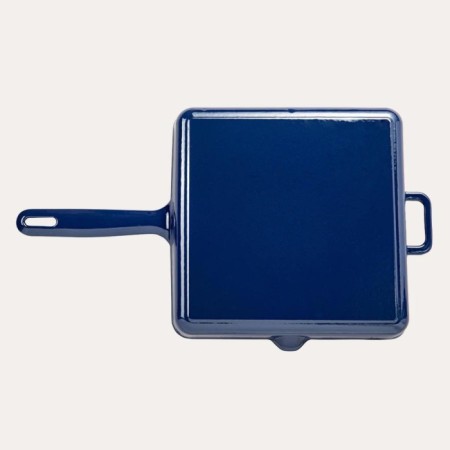 Parlak Mat Emayeli 30*30 Cm Kare Izgara Tava Parlak Koyu Mavi