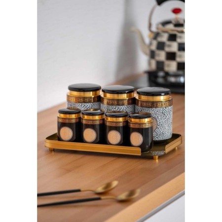 Acar Sonıa Surı Porselen 8'Li Cam Tepsili Kavanoz Seti KOH-05015