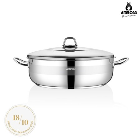 Amboss Saphire 34 Cm Basık Çelik Tencere Çelik Kapaklı SAP-2056