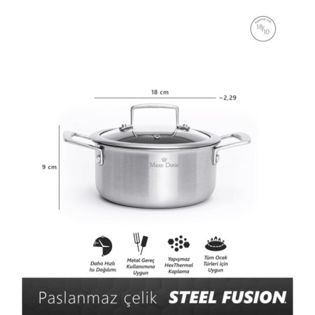 Maxx Doria Steel Fusion 18 Cm Derin Tencere PA3017