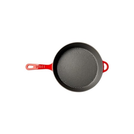 Parlak Mat Emayeli Degrade Kırmızı 28 Cm Yuvarlak Cam Kapaklı Tava