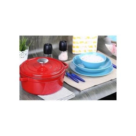 Parlak Mat Emayeli Degrade Kırmızı 24 Cm Yuvarlak Tencere