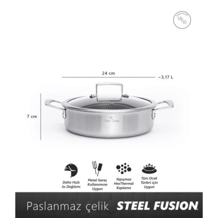 Maxx Doria Steel Fusion 24 Cm Kısa Tencere PA3020