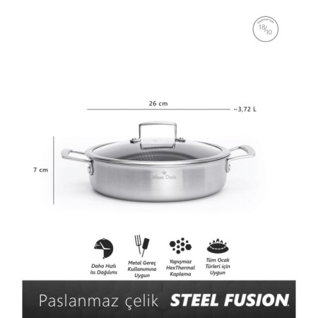 Maxx Doria Steel Fusion 26 Cm Kısa Tencere PA3021