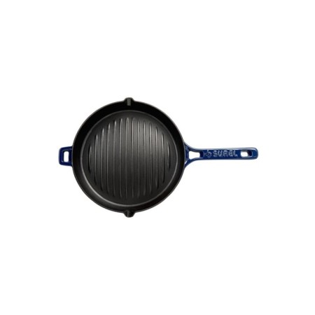 Parlak Mat Emayeli 26 Cm Yuvarlak Bombe Izgara Tava Parlak Koyu Mavi