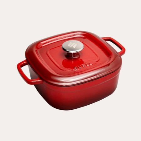 Parlak Mat Emayeli Degrade Kırmızı 24 Cm Kare Tencere