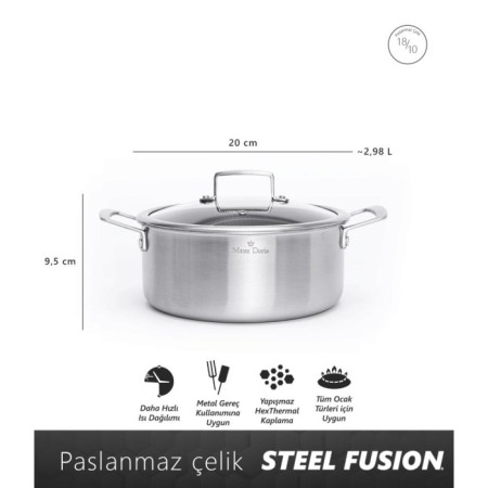 Maxx Doria Steel Fusion 20 Cm Derin Tencere PA3018