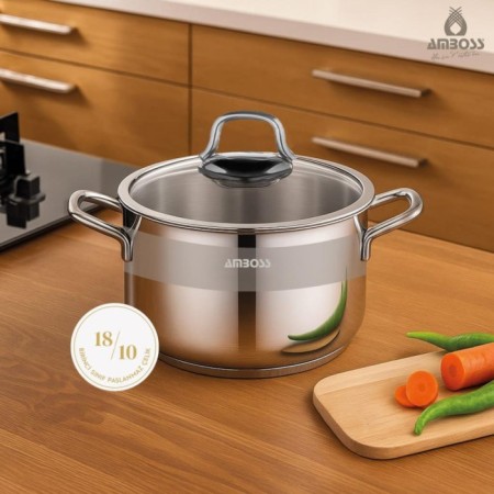 Amboss Saphire 26 Cm Derin Çelik Tencere Cam Kapaklı SAP-4332