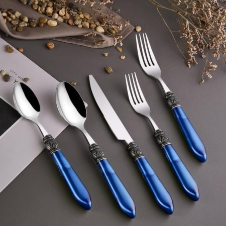 Arow Fortuna 6 Kişilik 30 Parça Çatal Kaşık Bıçak Takımı Mavi-Gümüş TR-7019