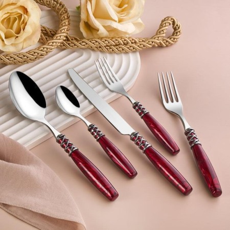 Arow Fortuna 6 Kişilik 30 Parça Çatal Kaşık Bıçak Takımı Kırmızı-Gümüş TR-7022