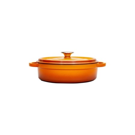 Parlak Mat Emayeli Degrade Turuncu 28 Cm Yuvarlak Basık Tencere