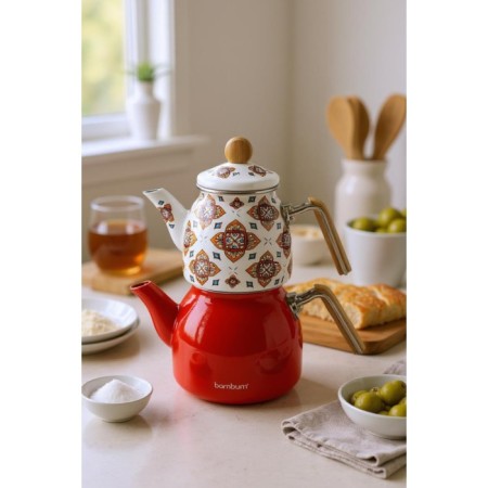 Bambum Unique Bambu Kulplu Çaydanlık Takımı Turuncu B6558