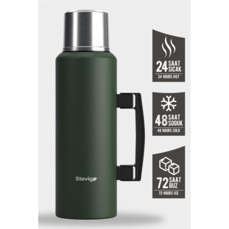 Stevıg 4 Camp Klasik Vakumlu Kulplu Çelik Termos 1,5 Lt Green ST-206