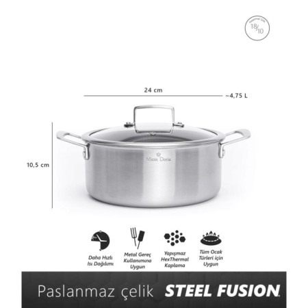 Maxx Doria Steel Fusion 24 Cm Derin Tencere PA3019