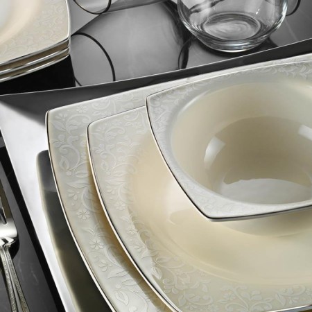 Kütahya Porselen BNMR62YT4301107620 Bone Mare 12 Kişilik 62 Parça Kare Platin Yemek Takım